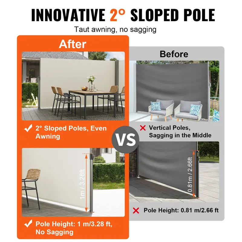 🛡️ Retractable Side Awning – Waterproof & UV30+ Outdoor Privacy Screen for Patio, Balcony or Backyard