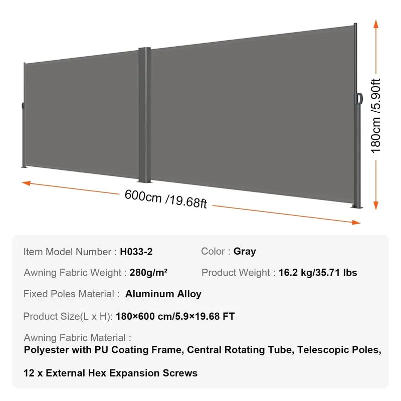 🛡️ Retractable Side Awning – Waterproof & UV30+ Outdoor Privacy Screen for Patio, Balcony or Backyard