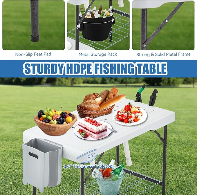 🏕️ Portable Cleaning Table – Dual Basins, Faucet & Sprayer for Camping 🔪