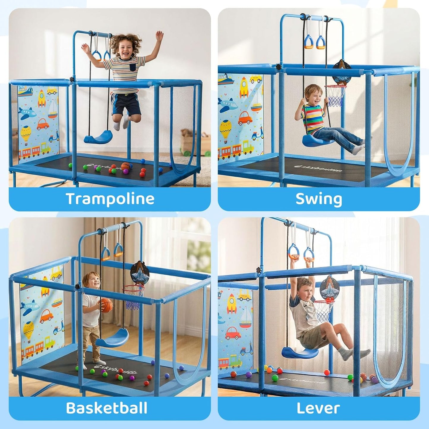 🏀🤸‍♀️ All-in-One Kids Trampoline – Swing, Hoop & Safety Net | Indoor/Outdoor Fun for Ages 2–7