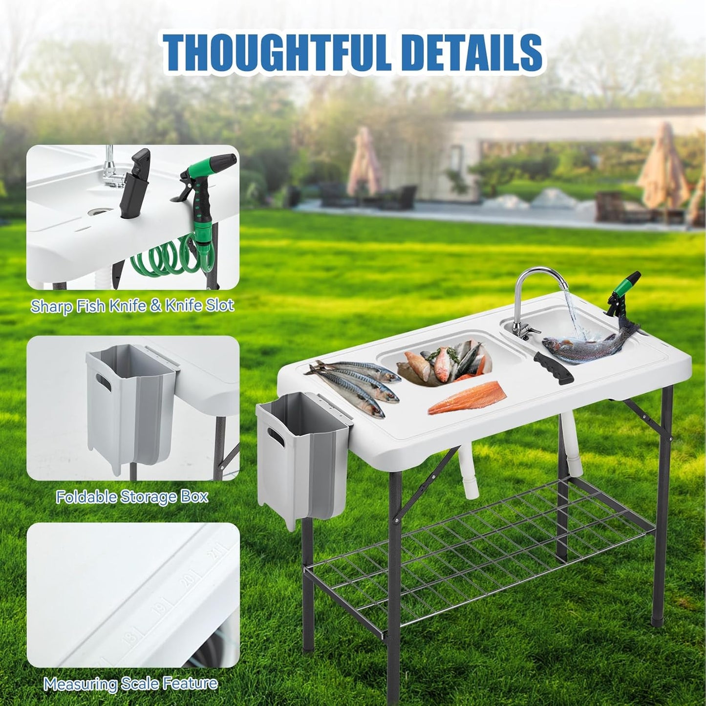 🏕️ Portable Cleaning Table – Dual Basins, Faucet & Sprayer for Camping 🔪