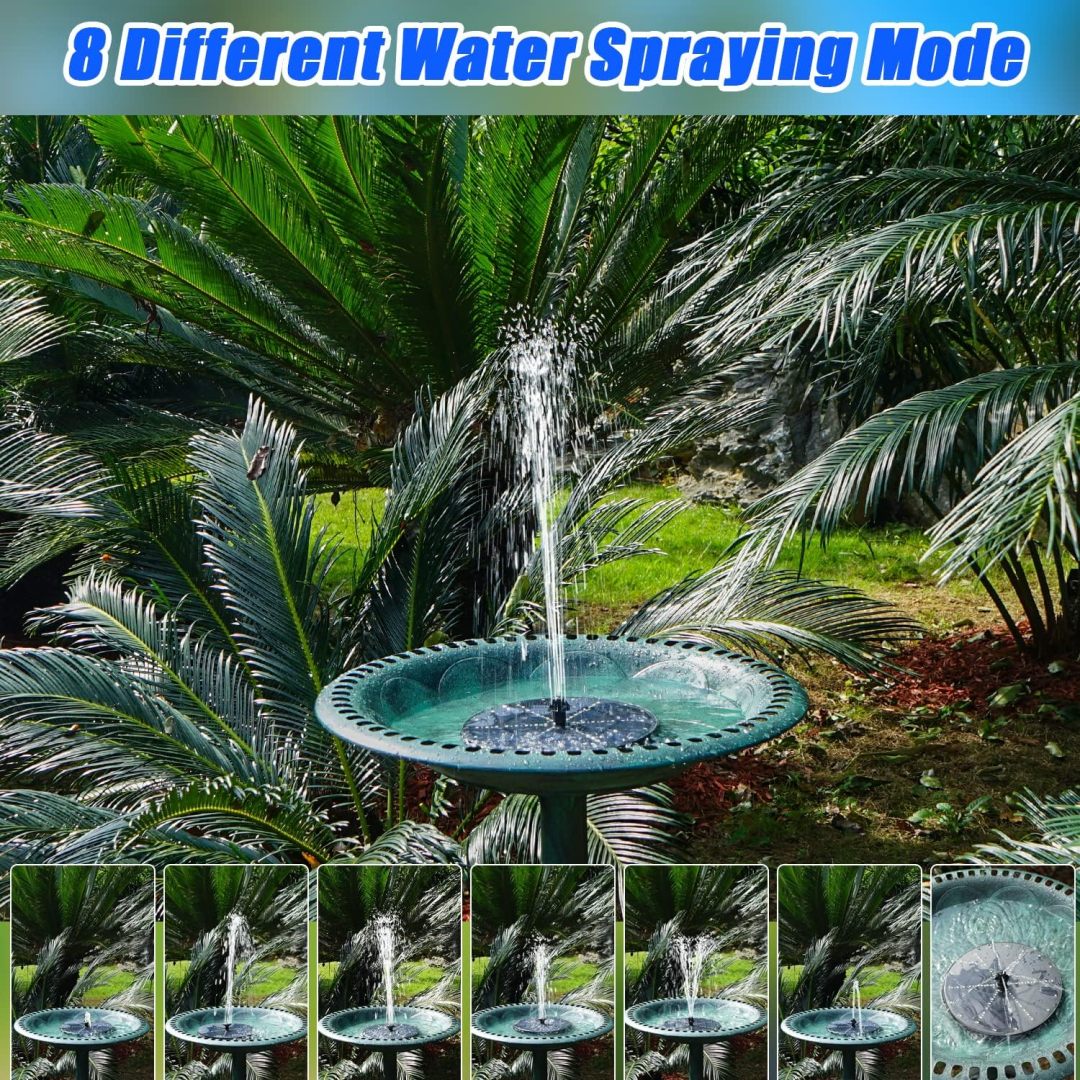 Solar Bird Bath Fountain ✨ Solar-Powered with LED Lights & 7 Nozzles